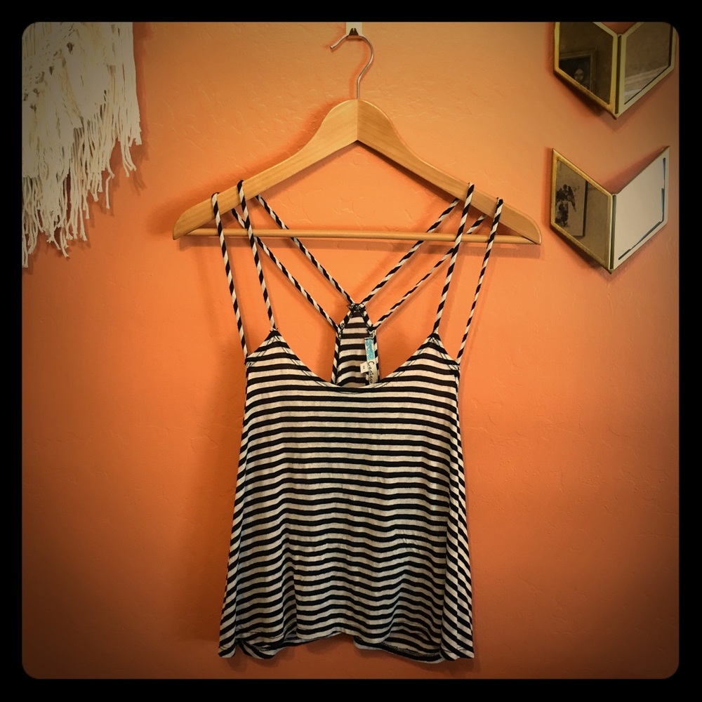 Cecico Black & White Striped Racerback Tank - M
